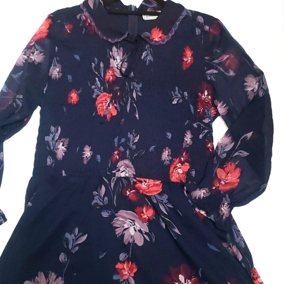 Abercrombie & Fitch Navy Blue Floral Chiffon Mini Dress Size L - Picture 7 of 7
